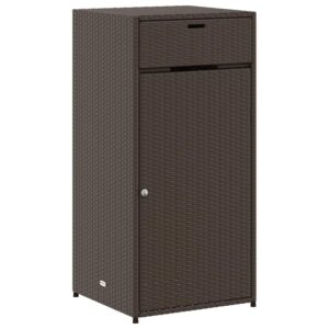 vidaxl outdoor patio storage cabinet - brown poly rattan organizer, garden tool cupboard with shelves, waterproof, powder-coated steel frame - 21.7”x 21.7”x 43.7”