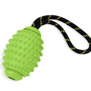 OllyDog Spikey Rugby, Interactive Dog Chew Toy with Natural Rubber, Multifunctional Teeth Cleaning and Gum Massage, for Dogs Under 50lbs (Lime)