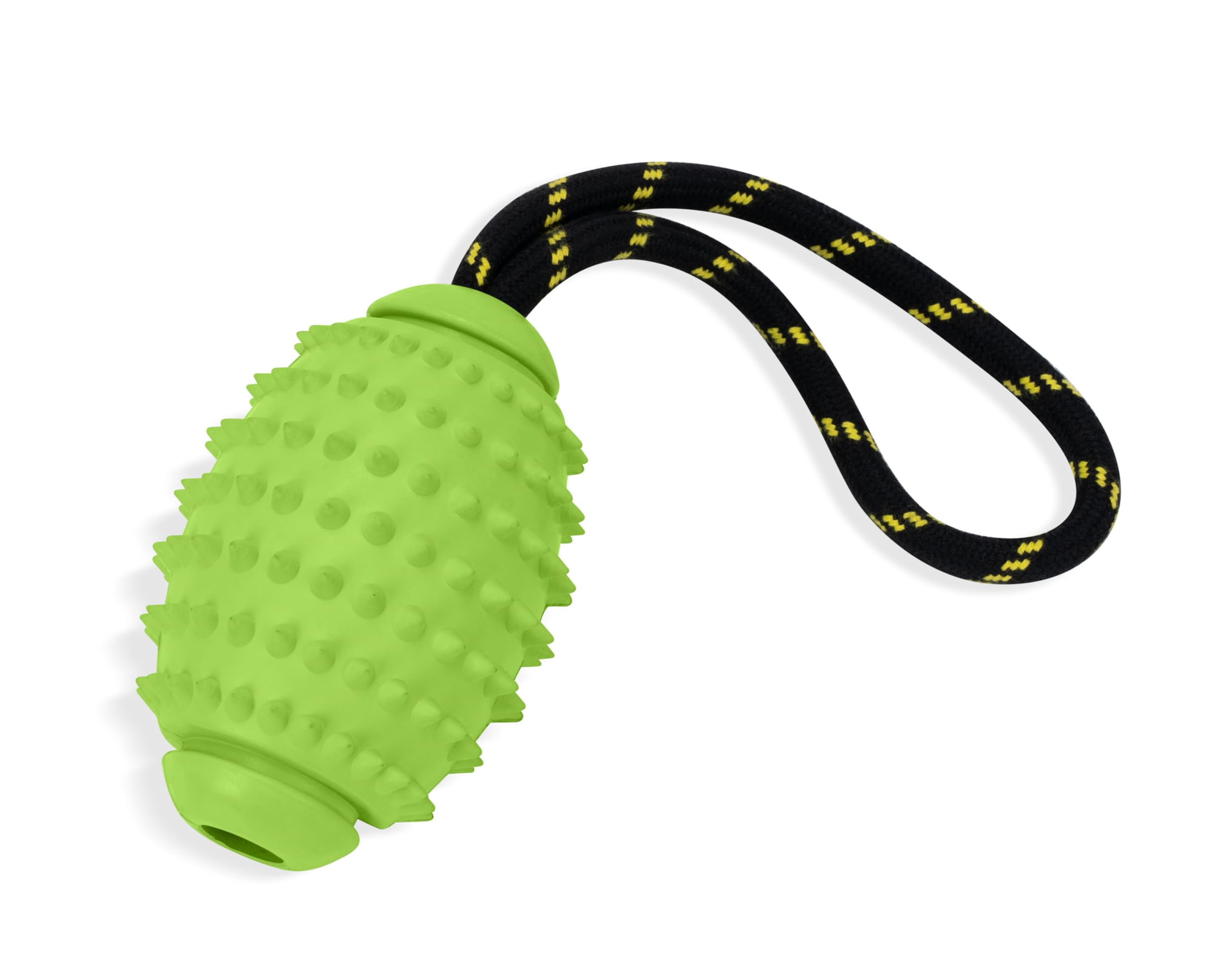 OllyDog Spikey Rugby, Interactive Dog Chew Toy with Natural Rubber, Multifunctional Teeth Cleaning and Gum Massage, for Dogs Under 50lbs (Lime)