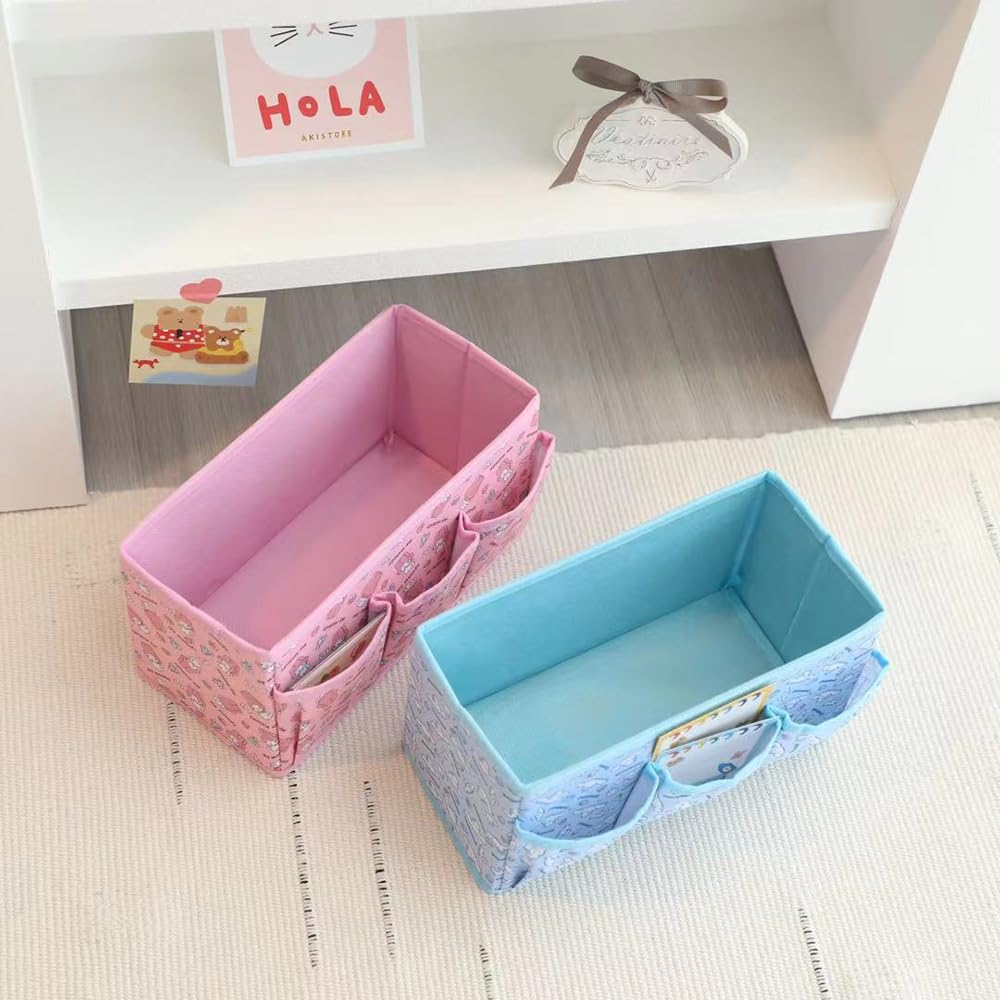 Kawaii Collapsible Storage Bin, Cute 4 Grids Storage Box Makeup Holder Office Desk Organizer Room Decor for lipstick，makeup brush，hair accessories...