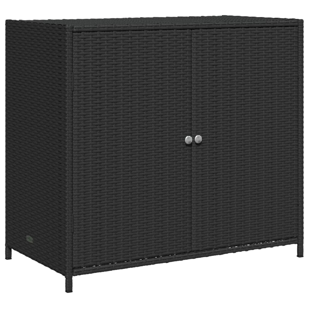 vidaXL Black Poly Rattan Outdoor Storage Cabinet with Powder-Coated Steel Frame – Ample Garden/Patio Organizing Space, Weather-Resistant