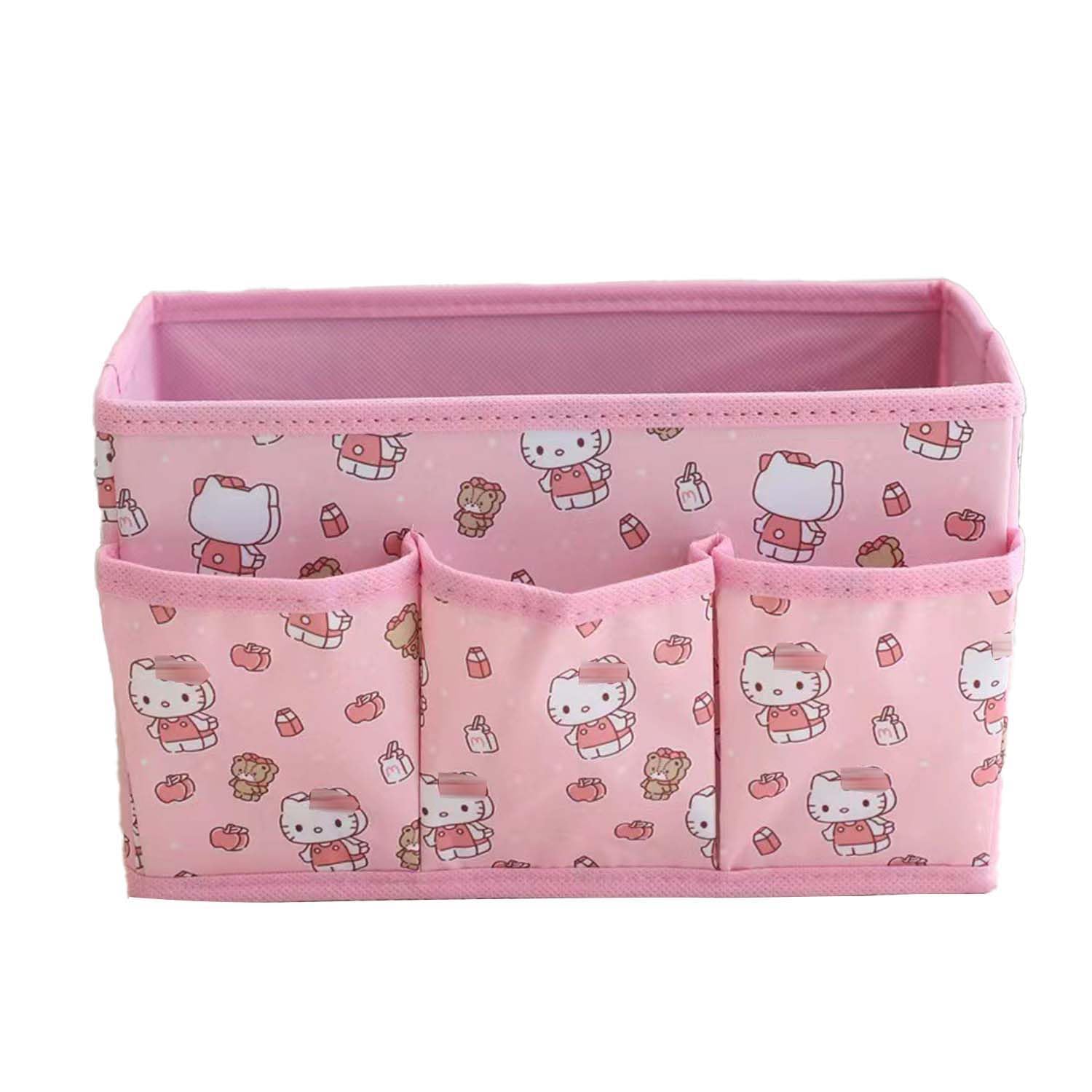 Kawaii Collapsible Storage Bin, Cute 4 Grids Storage Box Makeup Holder Office Desk Organizer Room Decor for lipstick，makeup brush，hair accessories...