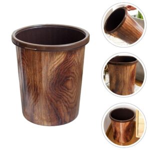 HOLIDYOYO Plastic Trash Can 10L Imitation Wood Grain Trash Can Decorative Round Wastebasket Open Top Garbage Container Bin for Bathrooms Kitchen Bedroom Home Office Brown