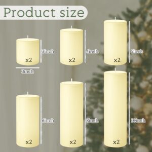 Shihanee 12 Pcs Christmas Pillar Candles 3" Diameter Dripless Unscented Fireplace Candle Rustic Scentless Candles with Smokeless Cotton Wick Long Burning Candles for Xmas Wedding Home (Ivory White)