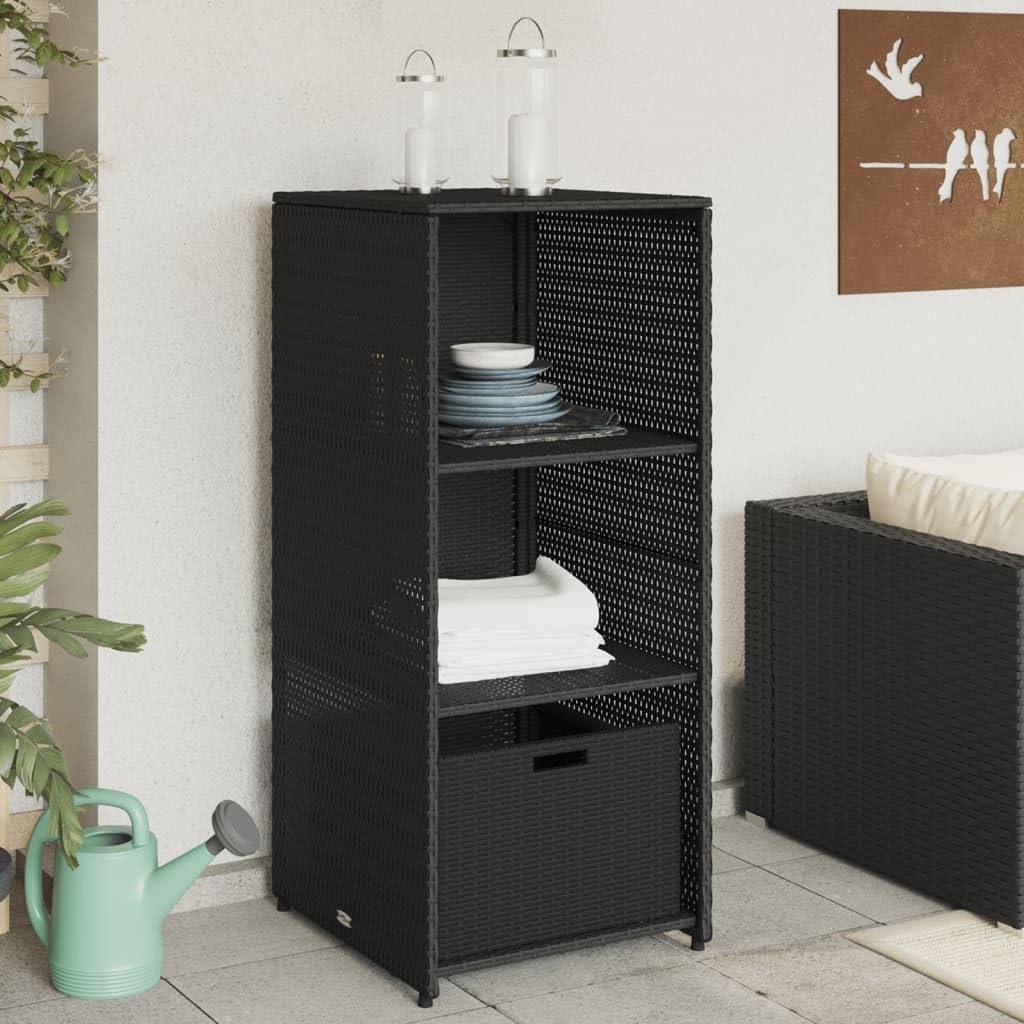 vidaXL Poly Rattan Patio Storage Cabinet - Weather-Resistant Outdoor Organizer with Shelves & Drawer for Cushions, Tools - Black, 19.7"x21.7"x45.3"