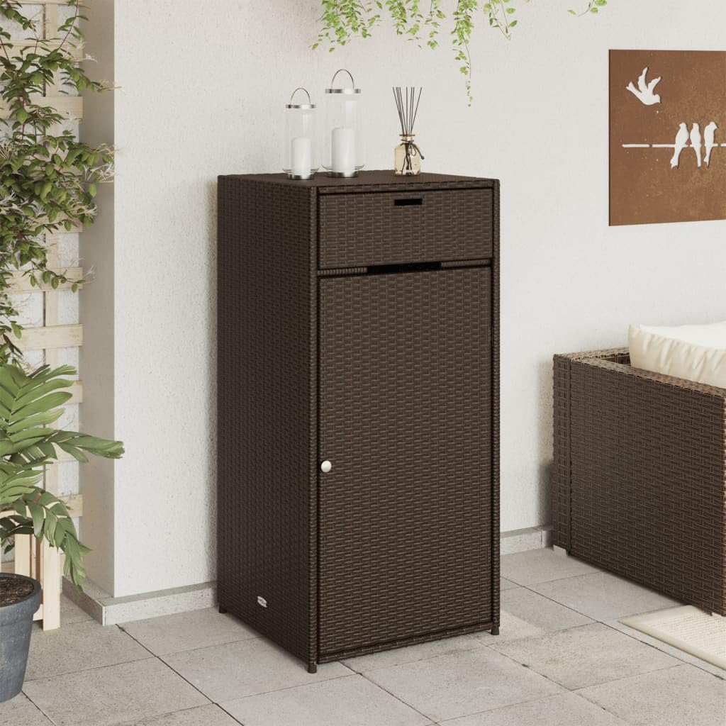 vidaXL Outdoor Patio Storage Cabinet - Brown Poly Rattan Organizer, Garden Tool Cupboard with Shelves, Waterproof, Powder-Coated Steel Frame - 21.7”x 21.7”x 43.7”