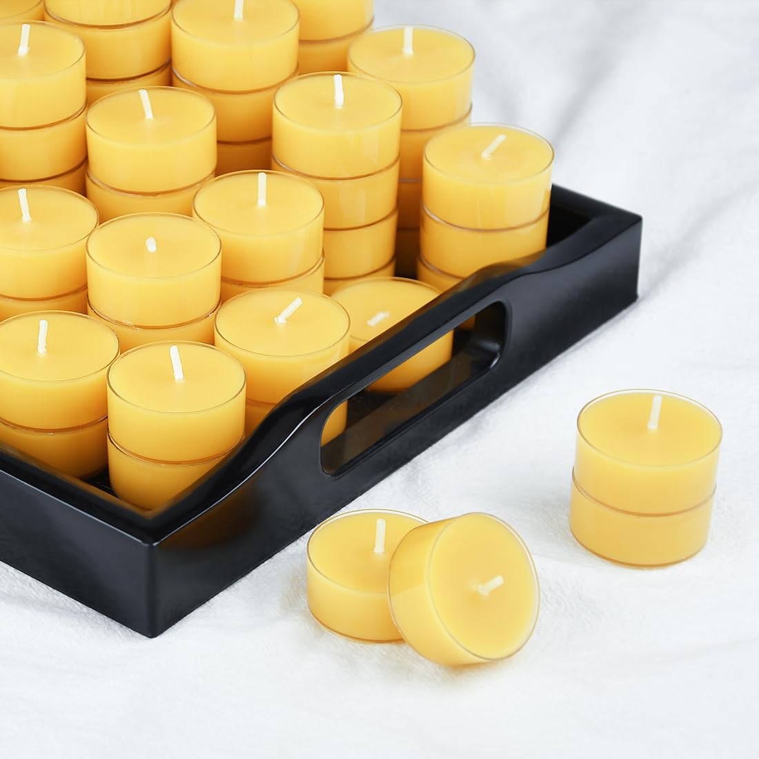 100 Pack Pure Beeswax Tealight Candles | Natural Unscented Beeswax Candles in Bulk, Clean Burning, Yellow