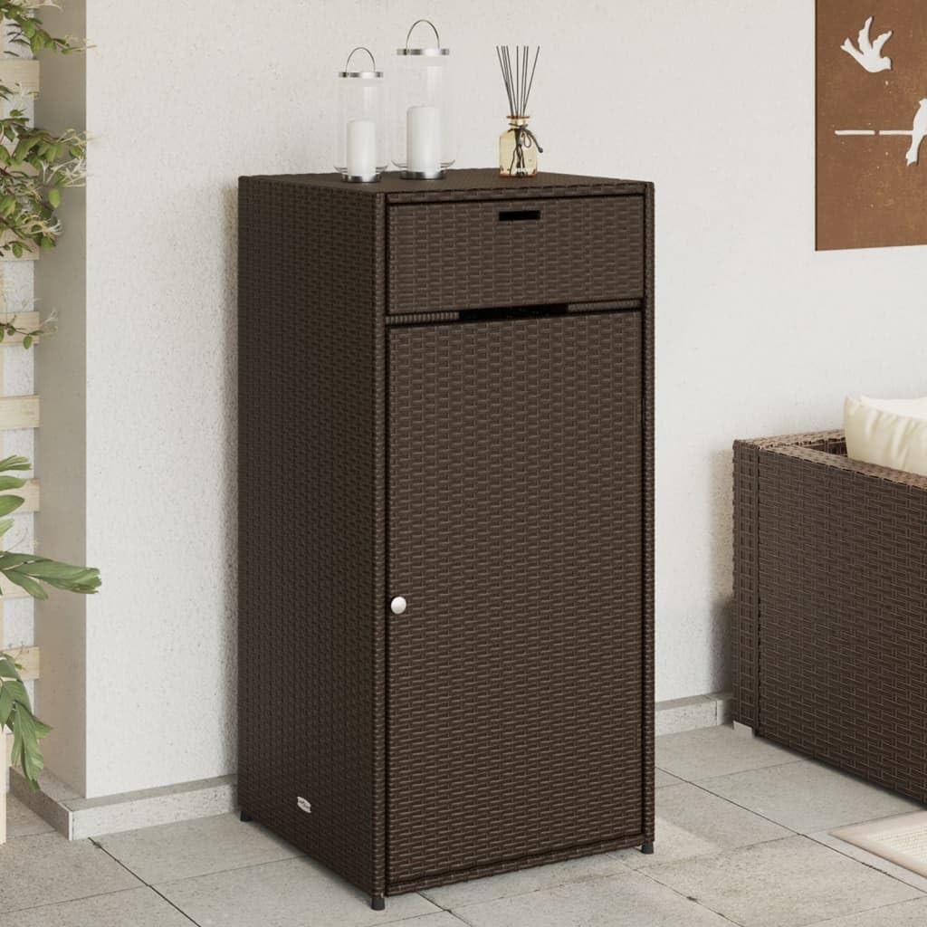 vidaXL Outdoor Patio Storage Cabinet - Brown Poly Rattan Organizer, Garden Tool Cupboard with Shelves, Waterproof, Powder-Coated Steel Frame - 21.7”x 21.7”x 43.7”