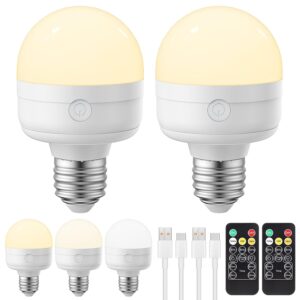 lgmcf rechargeable light bulbs with remote control timer and 3 color temperature options,rechargeable wall sconce puck lights battery operated with remote (e26, 2)