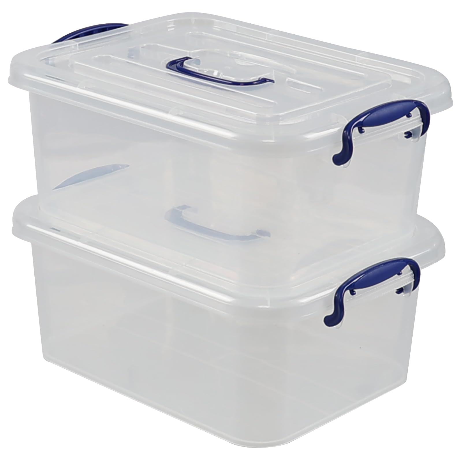 Xeabia 8 Quart Plastic Latching Boxes with Handles, Clear Storage Tote with Lids, 2 Packs