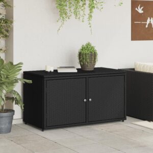 vidaXL Patio Storage Cabinet in Black – Outdoor Poly Rattan Organizer with Robust Steel Frame for Garden, Deck, Poolside – 43.3"x21.7"x23.8"