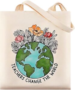 earth and flowers canvas tote bag - teacher gifts for women, cute and durable shoulder bag for daily use, ideal for beach trips, grocery shopping, and teacher appreciation gifts