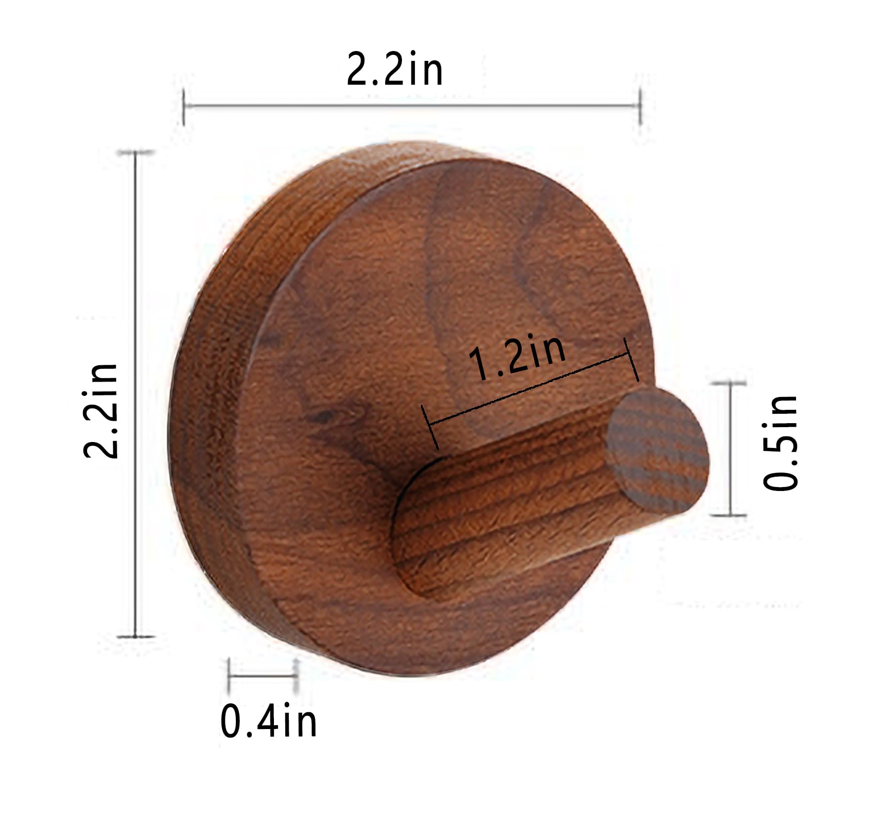 JATYP Adhesive Wooden Coat Hooks Wall Hooks 4 Pack, Seamless Heavy Duty Hooks,Wall Hangers for Hanging Coat Hat Cap Bag Clothes Towels Hanger (Walnut Wood)