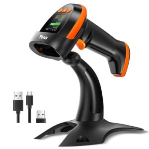 tera barcode scanner wireless 2d with stand: pro version digital setting screen keypad works with bluetooth 2.4g wireless usb wired extra fast scanning speed handheld bar code reader hw0009-z