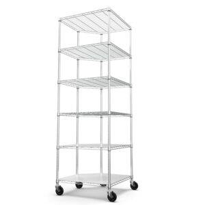 kitchen shelves corner garage storage, 6 tier metal 2100lbs shelf nsf metal shelf wire corner unit, adjustable heavy duty storage rack utility steel storage rack for kitchen basement shelving (chrome)