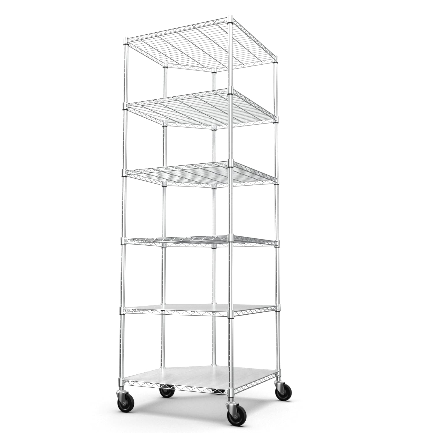 Kitchen Shelves Corner Garage Storage, 6 Tier Metal 2100LBS Shelf NSF Metal Shelf Wire Corner Unit, Adjustable Heavy Duty Storage Rack Utility Steel Storage Rack for Kitchen Basement Shelving (Chrome)