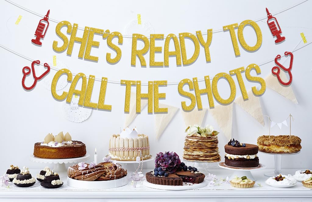 She's Ready to Call the Shots Banner, Congrats Nurse/Big BSN Energy, Nurses Call The Shots, Nurse Graduation Party Decorations, Nursing School Grad Party Decor Supplies Gold Red