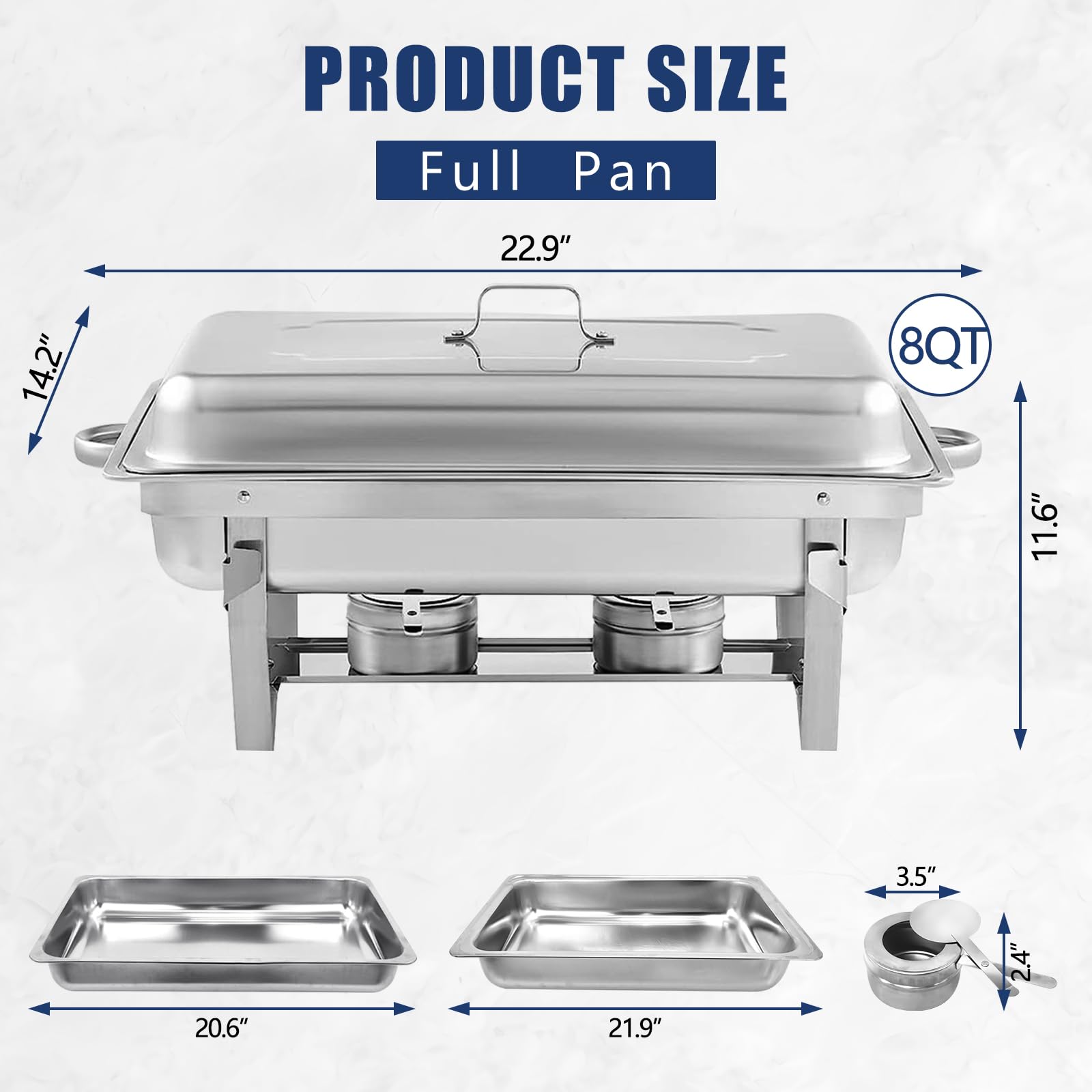 EVGTTI Chafing Dish Buffet Set 8 Pack Stainless Steel, Buffet Servers and Warmers Chafing Servers with Covers Folding Stand Food Warmer for Parties Buffets Catering Banquet Wedding