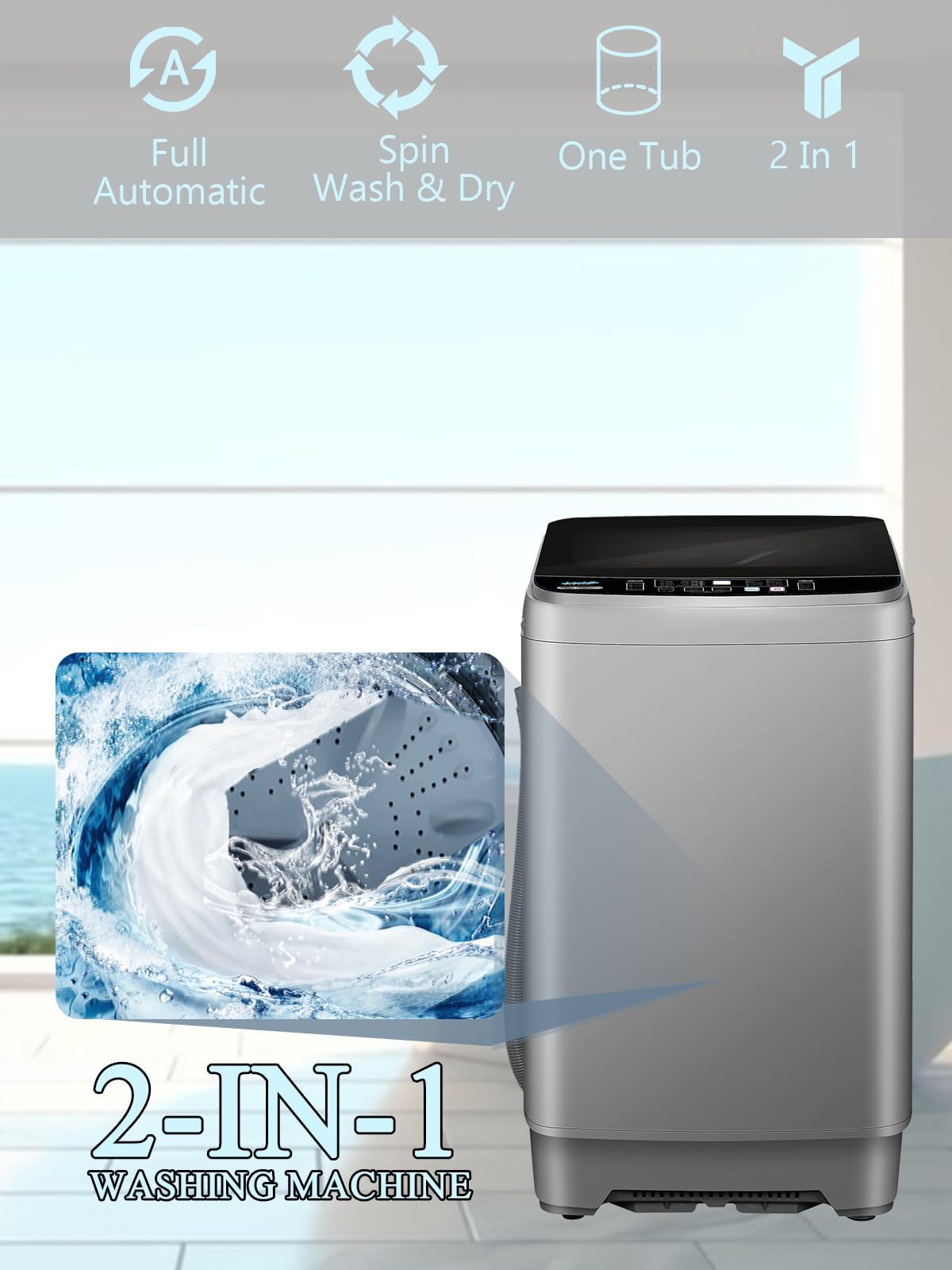 25 lbs Portable Washer Drain Pump, 10 Programs & 8 Water Levels, KRIB BLING Full Automatic Washing Machine with LED Display, Ideal for Camping, Apartment, Dorm, Dark Grey