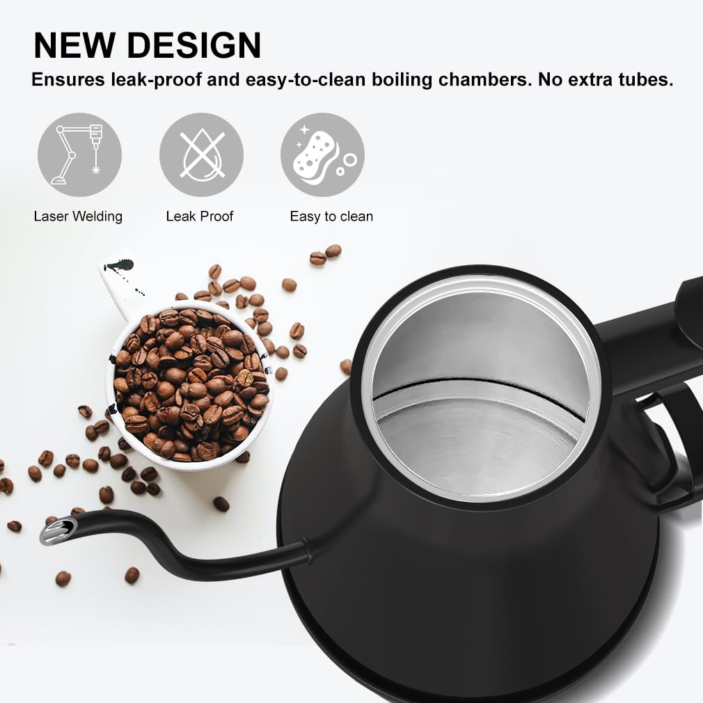 Onlicuf Electric Gooseneck Kettle, Pour Over Coffee & Tea Kettle, 304 Stainless Steel Water Boiler, Rapid Boil,Auto-Off, Boil Dry Protection,BPA-Free,Matte Black