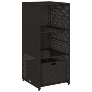 vidaxl poly rattan patio storage cabinet - weather-resistant outdoor organizer with shelves & drawer for cushions, tools - black, 19.7"x21.7"x45.3"