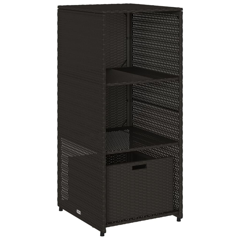 vidaXL Poly Rattan Patio Storage Cabinet - Weather-Resistant Outdoor Organizer with Shelves & Drawer for Cushions, Tools - Black, 19.7"x21.7"x45.3"