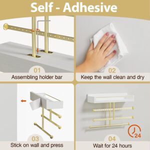 Josmimic Adhesive Wall Jewelry Organizer: 9" Holder for Hanging Necklace, Earring, Bracelet, Gold and White