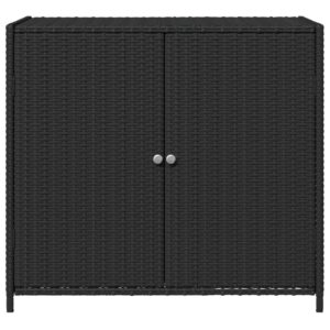 vidaXL Black Poly Rattan Outdoor Storage Cabinet with Powder-Coated Steel Frame – Ample Garden/Patio Organizing Space, Weather-Resistant