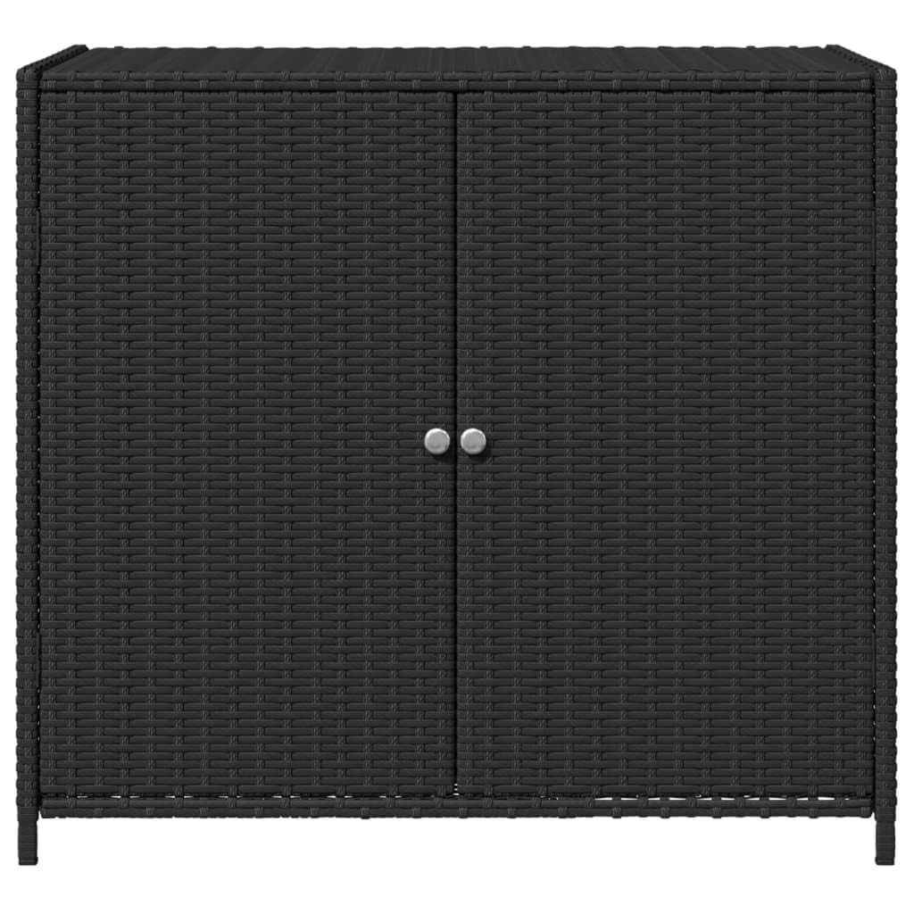 vidaXL Black Poly Rattan Outdoor Storage Cabinet with Powder-Coated Steel Frame – Ample Garden/Patio Organizing Space, Weather-Resistant