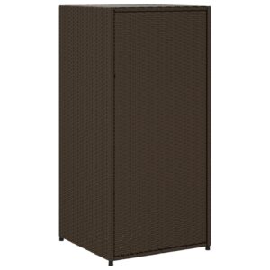 vidaXL Outdoor Patio Storage Cabinet - Brown Poly Rattan Organizer, Garden Tool Cupboard with Shelves, Waterproof, Powder-Coated Steel Frame - 21.7”x 21.7”x 43.7”