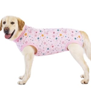 Paipeper Dog Surgery Recovery Suit, Surgical Onesie After Surgery, Dog Shirt Protect Surgical Wound,Abdominal Wounds Protector,Soft Cotton Clothes for Female Male Dog(Pink flowers-4xl)