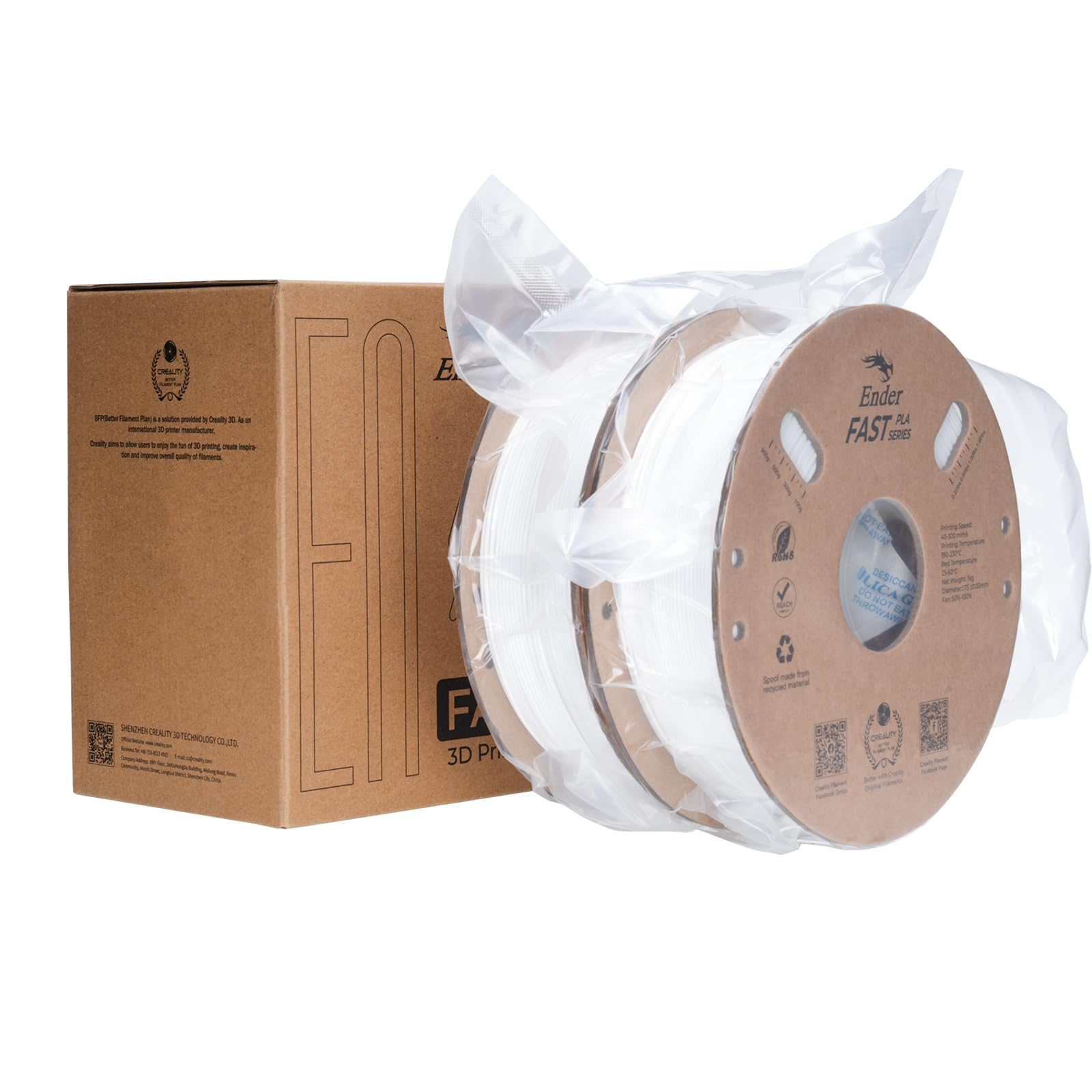 Creality Rapid PLA Filament for Ender3 V3 KE SE K1C 2Kg, 3D Printer Filament 1.75mm High Speed 300mm/s Ender Fast PLA Filament, Dimensional Accuracy +/- 0.02mm for Most FDM 3D Printers (White & White)