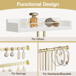 Josmimic Adhesive Wall Jewelry Organizer: 9" Holder for Hanging Necklace, Earring, Bracelet, Gold and White