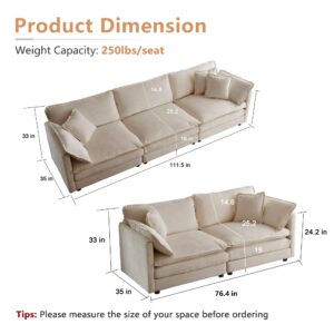 mikibama Luxury Oversized 3 Piece Sofa Set, 2 Pieces of 2 Seater and 1 Piece of 3 Seater Sofa, Modern Chenille Comfy Cloud Couches Set with 13 Pillow for Living Room Office, Light Coffee