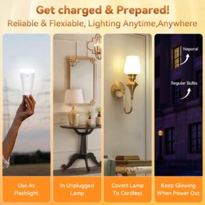 Neporal MagixPro Rechargeable Light Bulbs with Remote, Last 5-52 Hours, USB + Socket Rechargeable,1800mAh Battery Light Bulb, 3 Colors Shift + Stepless Dimmable (MagicPro, 4, Count)