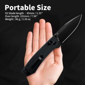 FreeTiger Folding Pocket Knife - Small EDC Pocket Knife with Axis Lock - 3.43" D2 Steel Blade, Sharp Camping Hiking Knife with Pocket Clip, Unique Tool Gift for Men FT2103-BKB