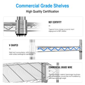 Kitchen Shelves Corner Garage Storage, 6 Tier Metal 2100LBS Shelf NSF Metal Shelf Wire Corner Unit, Adjustable Heavy Duty Storage Rack Utility Steel Storage Rack for Kitchen Basement Shelving (Chrome)