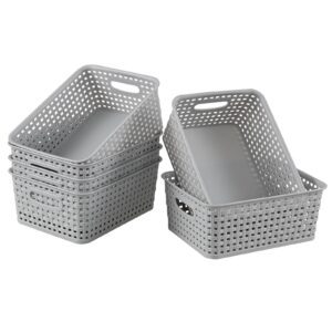 xeabia plastic weave storage baskets, small plastic storage baskets for cupboard, gray, 6 packs