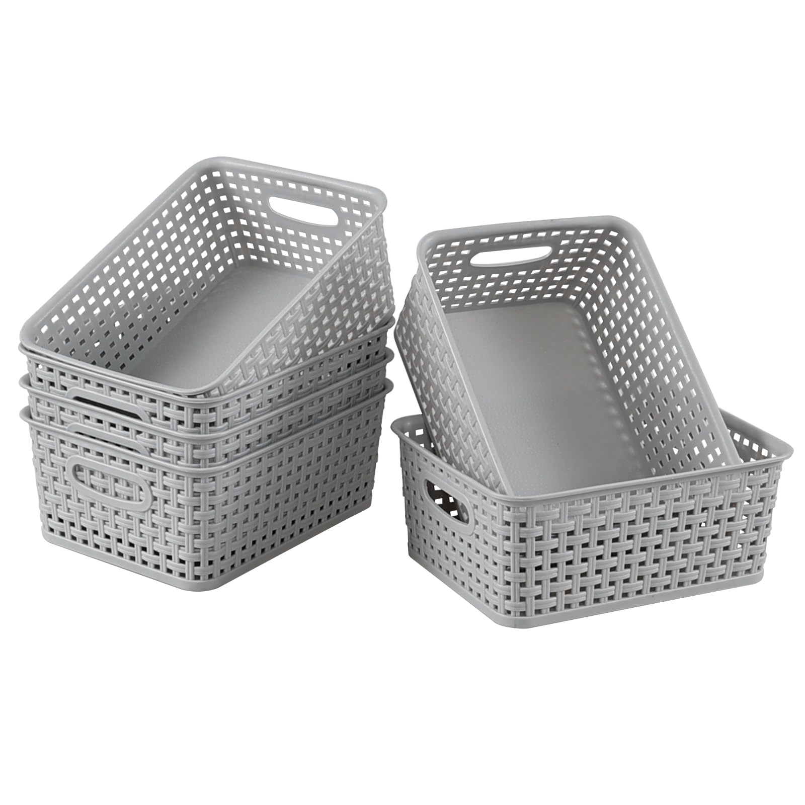 Xeabia Plastic Weave Storage Baskets, Small Plastic Storage Baskets for Cupboard, Gray, 6 Packs