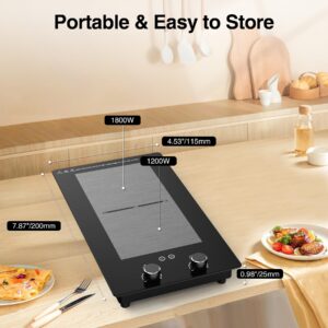 VBGK Double Induction Cooktop, Induction Hot Plate 12 inch 3000W, Induction stove top with Rotary &Touch Control,110V 2 Burner Induction Cooktop with 9 Levels Settings, Child Safety Lock & Timer