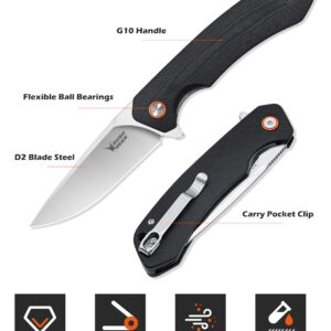 Rush Deer Pocket Knife: Folding Knife with 4" D2 Steel Blade and G10 Handle, EDC Knife with Pocket Clip.Ideal for Camping, Fishing and Survival,Gift for men women