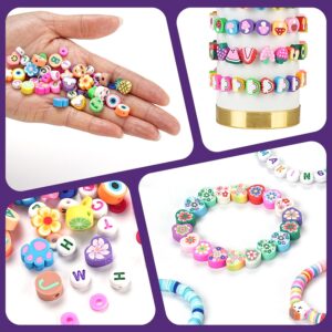 richginker 2300pcs Polymer Clay Beads Bracelet Making Kit Friendship Bracelet Kit Cute Fun Charms Beads for Bracelet Making DIY Arts Crafts Birthday Gifts Toys for Kids Girls