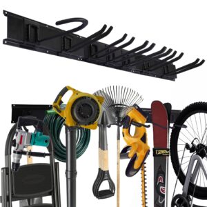 qualsvalor garage organization, 48 inch garden tool organizer max load 525 lb, garage tool organizer wall mount with 7 organization hooks and bike hooks, updated 16 inch studs spacing