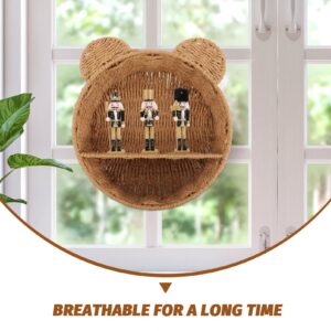 HOLIDYOYO Cat Rattan Storage Basket Cute Bear Shape Wall Hanging Shelf Wicker Nursery Shelf 2 Tier Decorative Shelf Boho Style Floating Shelf Plant Rack Divided Fruit Basket