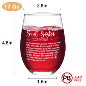 Futtumy 17 Oz Soul Sister Wine Glasses, Soul Sister Gifts for Women, Friend Gifts for Women, Gifts for Sister Best Friends, Friendship Gifts Christmas, Birthday Gifts for Bestie Female Friends BFF