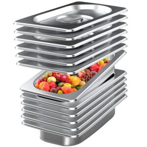 hnedsen 6 pack stainless steel hotel pan with lids full size 4 ince deep steam table metal food pan steamer trays for buffet catering pans metal commercial kitchen pans