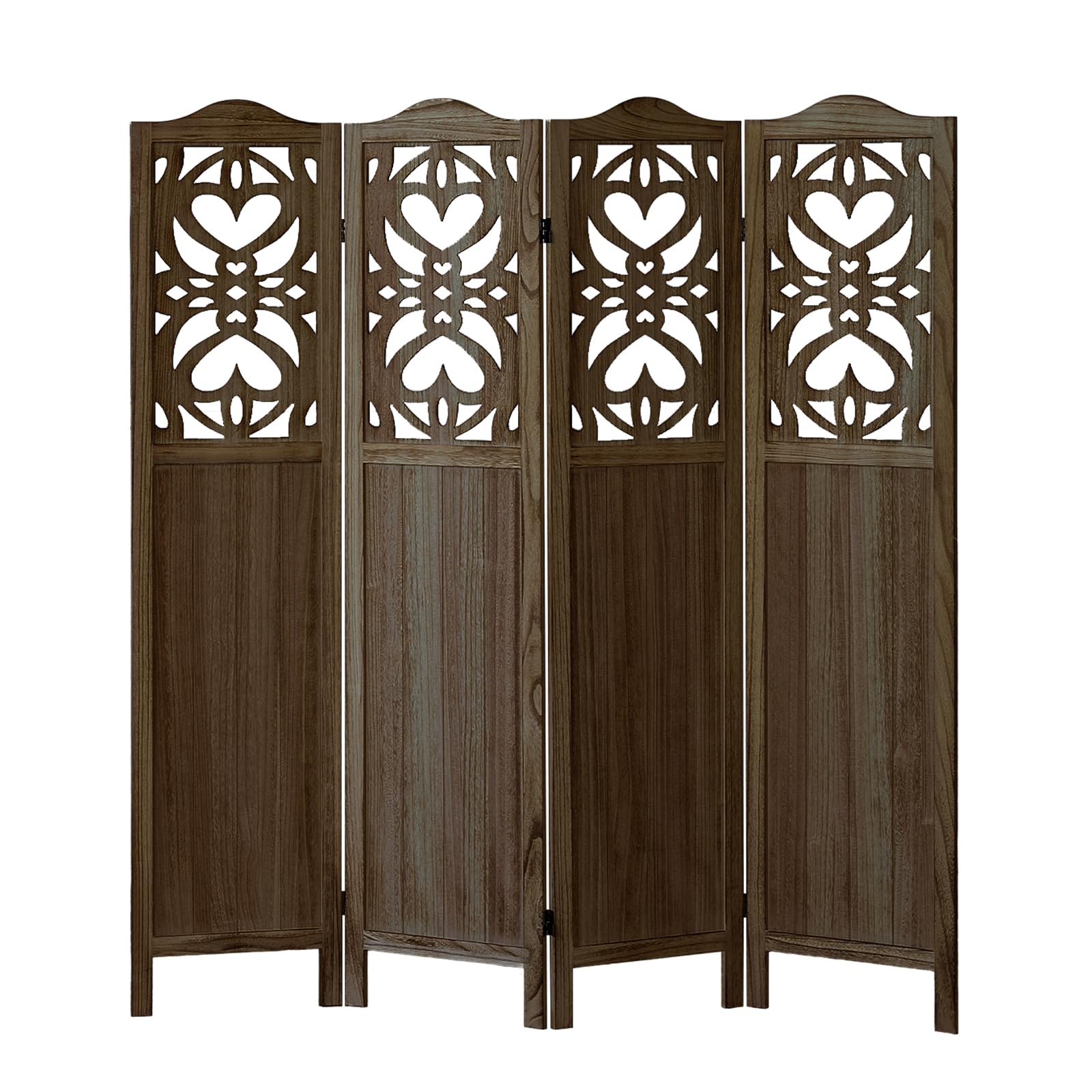 Leesinwing Room Divider, 4 Panel Room Divider, Tung Wood Room Divider Wall, Carved Vault Room Dividers, Rustic Minimalism Room Partition, 5.6Ft Room Dividers and Folding Privacy Screens, Dark Brown