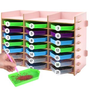 24 grids diamond painting tray organizer with 24 pieces large diamond painting tray diamond art accessories storage rhinestone dot tools diy gem art craft include sticker(pink)