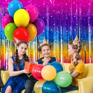 Sparkling Neon Rainbow Foil Fringe Curtain Backdrop Metallic Streamers Photo Booth Props for Birthday Bachelorette Gay Pride Day Graduation Wedding 80s 90s Disco Party Decorations- 2 Packs (3.3x6.6Ft)