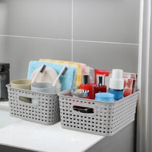 Xeabia Plastic Weave Storage Baskets, Small Plastic Storage Baskets for Cupboard, Gray, 6 Packs